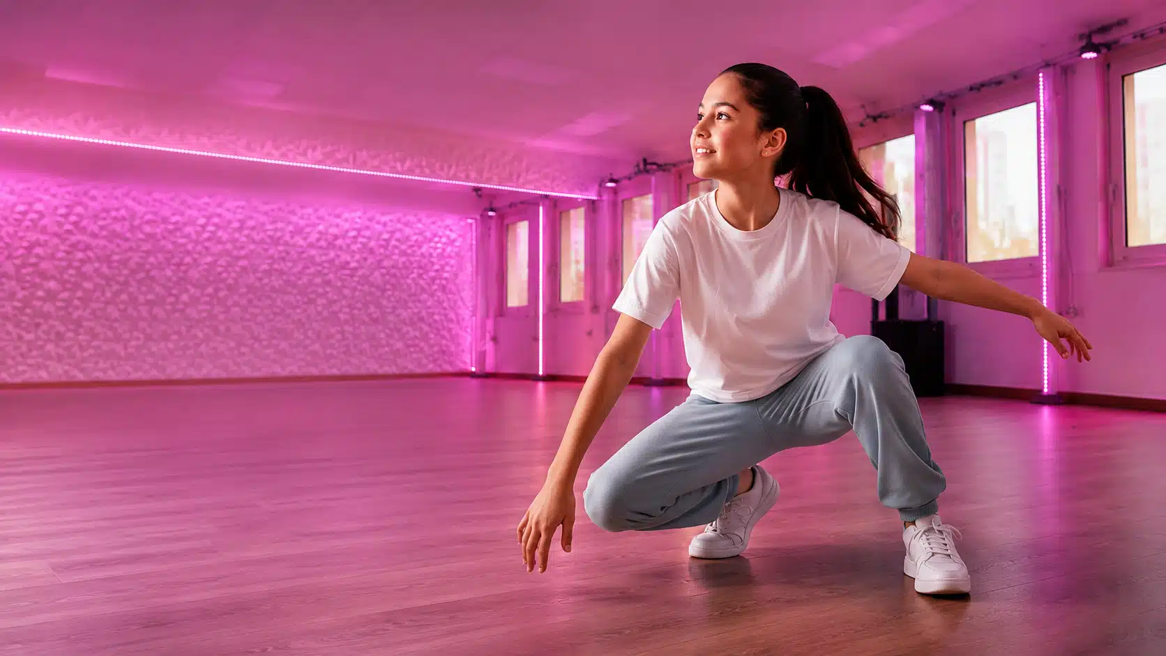 Jeune danseuse dans le Studio 4 lors d’un cours de danse enfants à Mons-en-Barœul